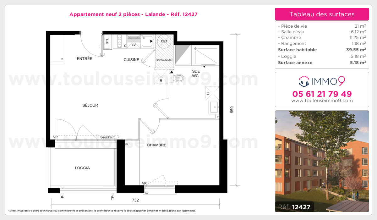 Plan et surfaces, Programme neuf Toulouse : Lalande Référence n° 12427