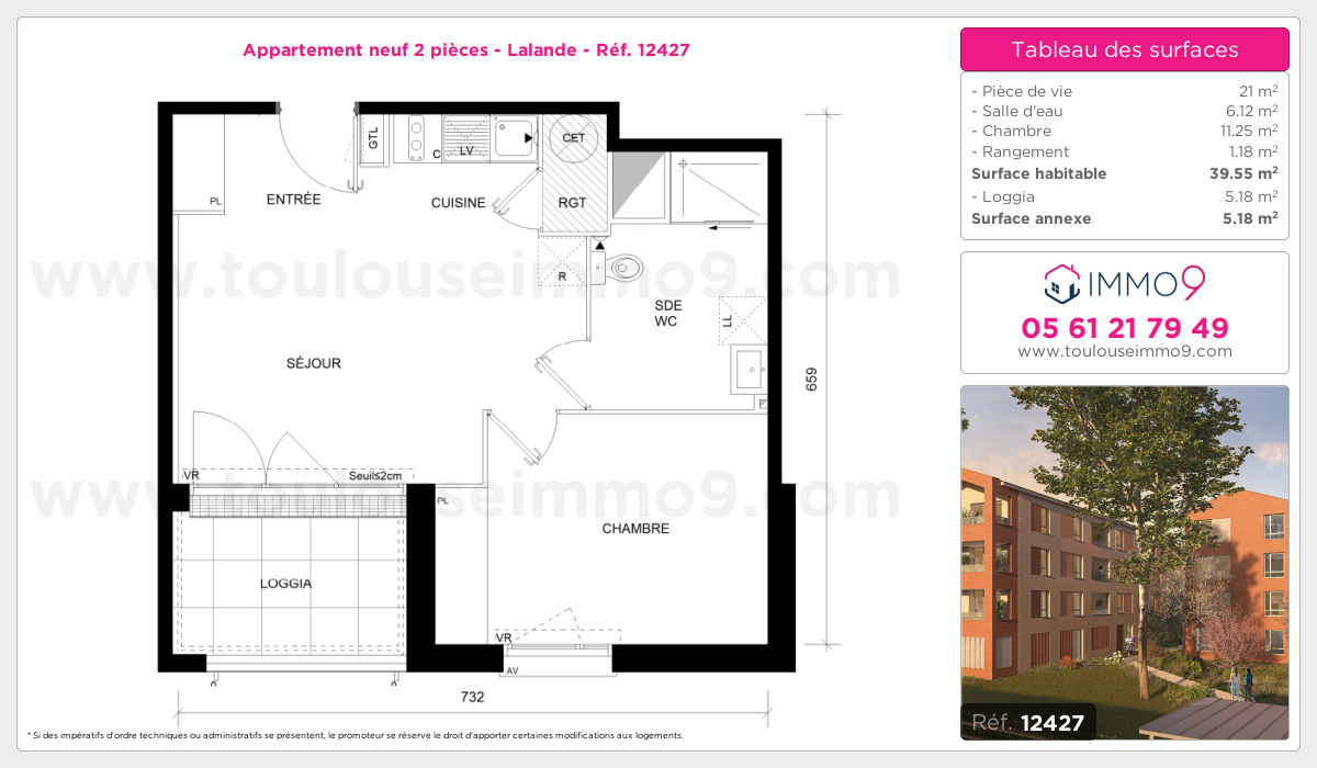 Plan et surfaces, Programme neuf Toulouse : Lalande Référence n° 12427