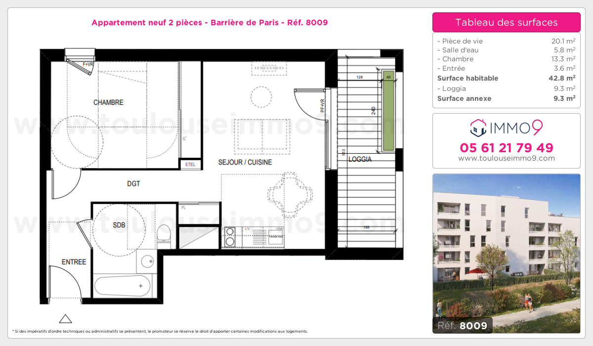 Plan et surfaces, Programme neuf Toulouse : Barrière de Paris Référence n° 8009
