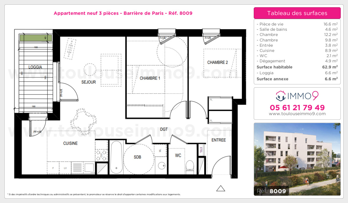 Plan et surfaces, Programme neuf Toulouse : Barrière de Paris Référence n° 8009