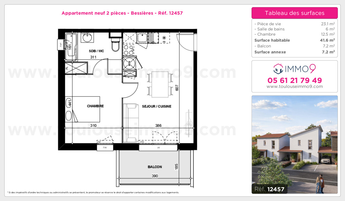 Plan et surfaces, Programme neuf Bessières Référence n° 12457