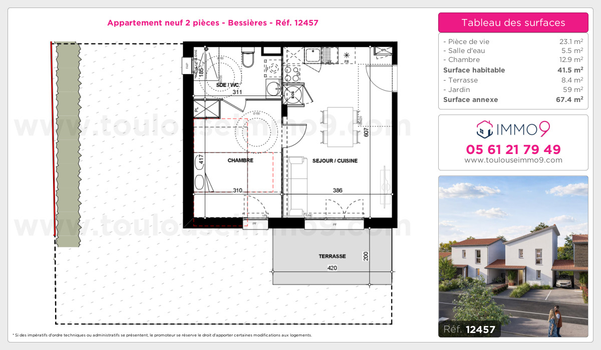Plan et surfaces, Programme neuf Bessières Référence n° 12457