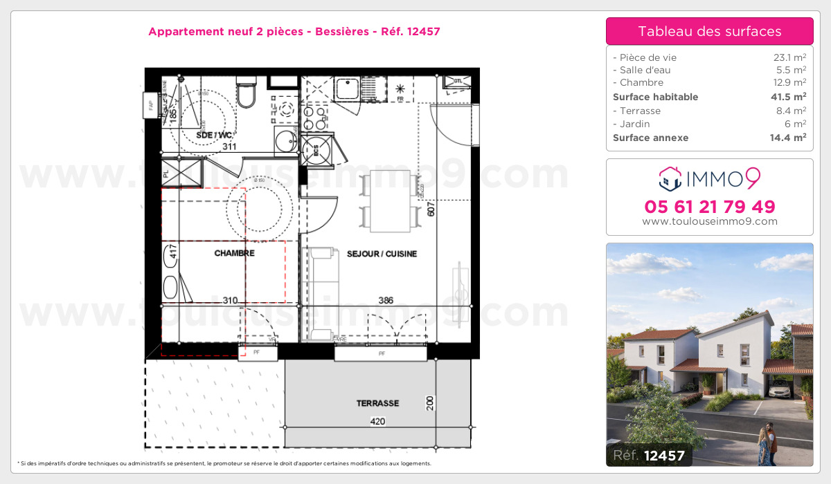 Plan et surfaces, Programme neuf Bessières Référence n° 12457