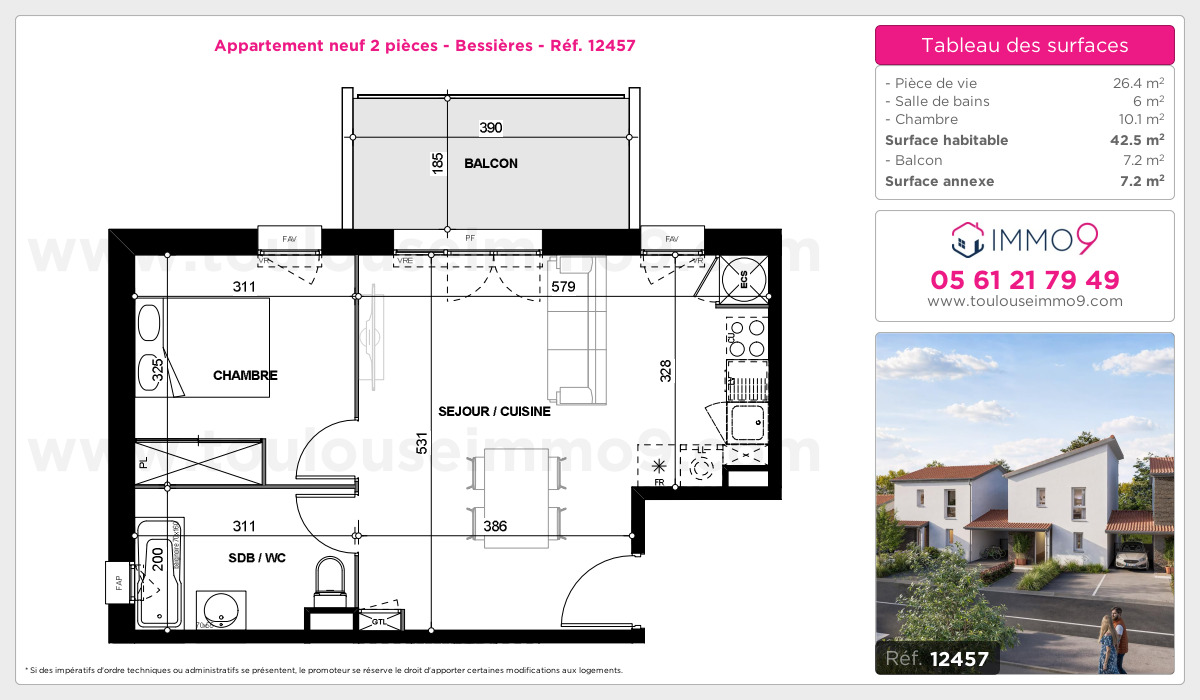 Plan et surfaces, Programme neuf Bessières Référence n° 12457