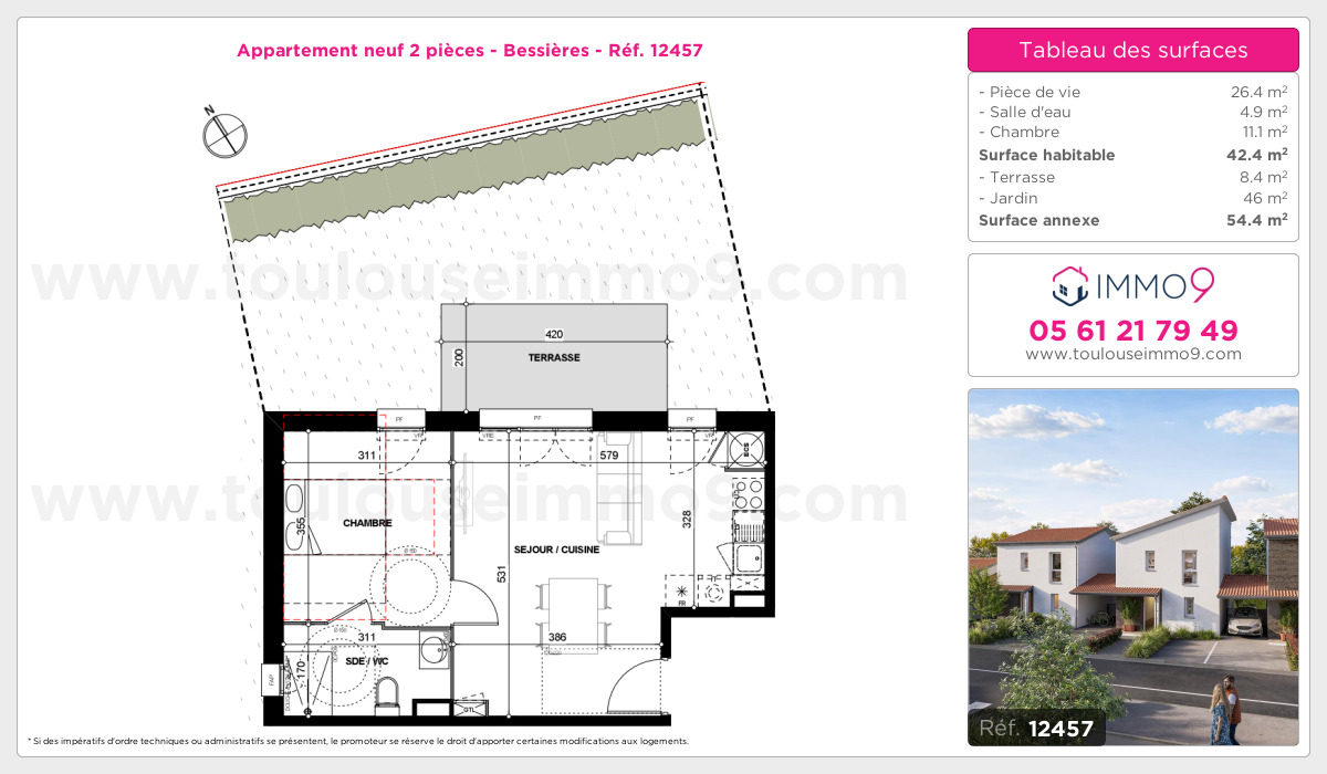 Plan et surfaces, Programme neuf Bessières Référence n° 12457