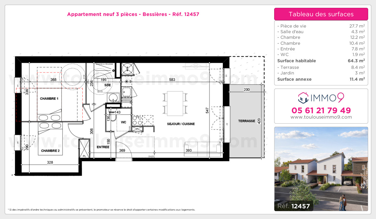 Plan et surfaces, Programme neuf Bessières Référence n° 12457