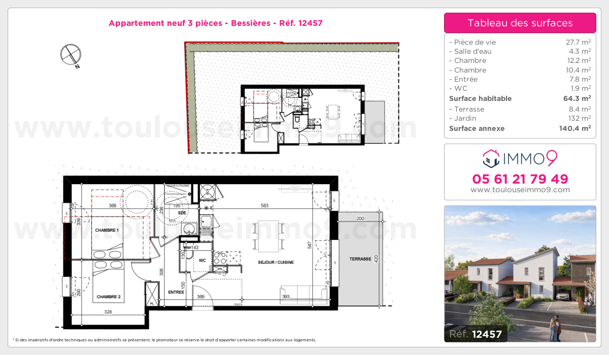 Plan et surfaces, Programme neuf Bessières Référence n° 12457