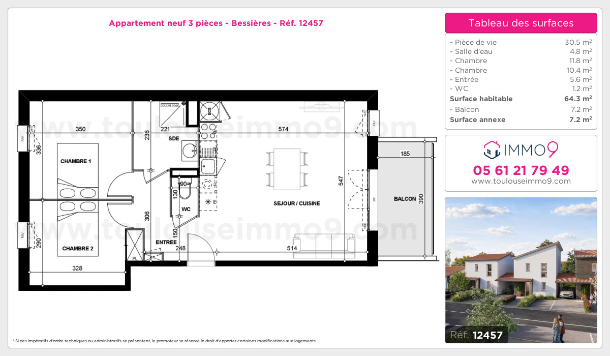 Plan et surfaces, Programme neuf Bessières Référence n° 12457