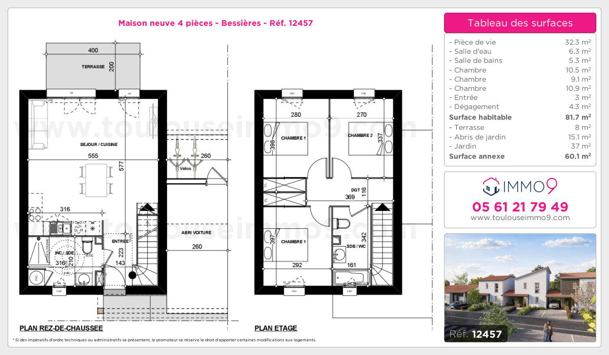 Plan et surfaces, Programme neuf Bessières Référence n° 12457