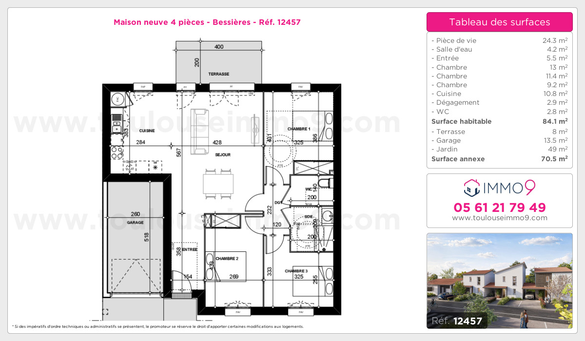 Plan et surfaces, Programme neuf Bessières Référence n° 12457