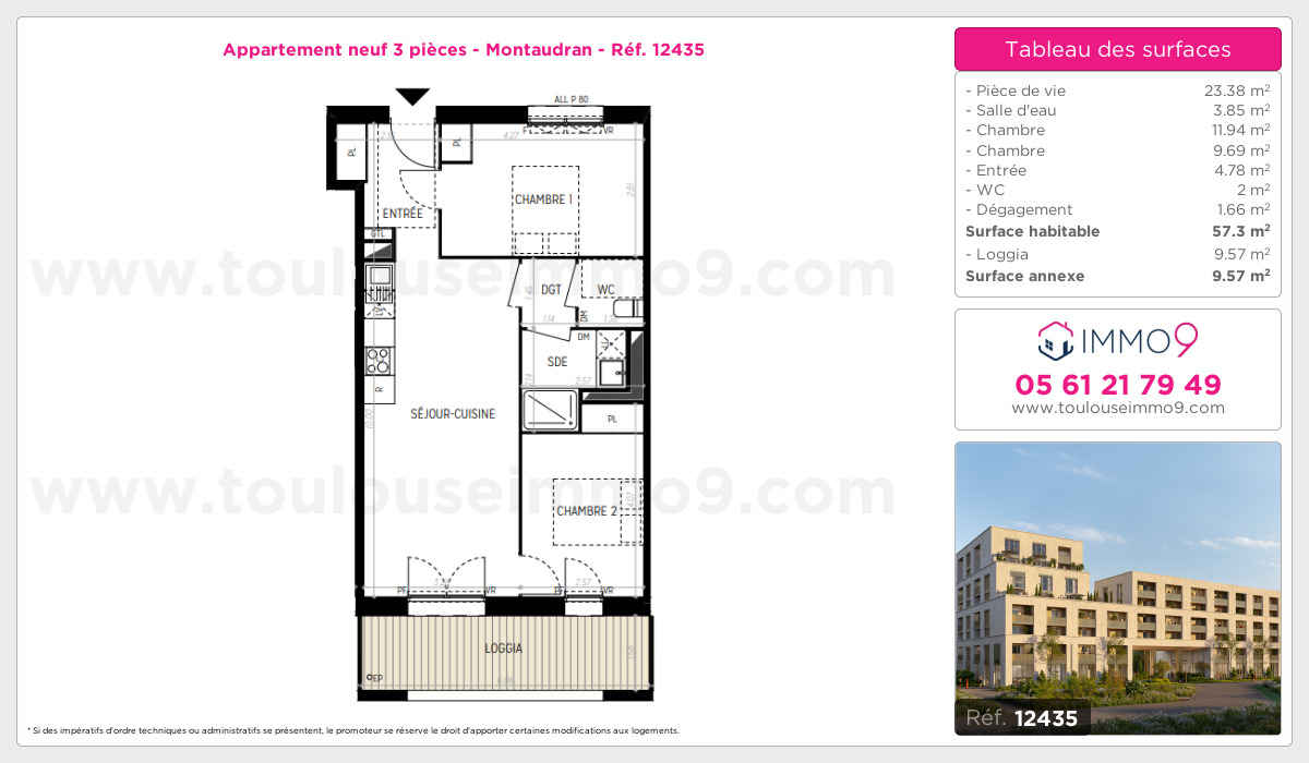 Plan et surfaces, Programme neuf Toulouse : Montaudran Référence n° 12435