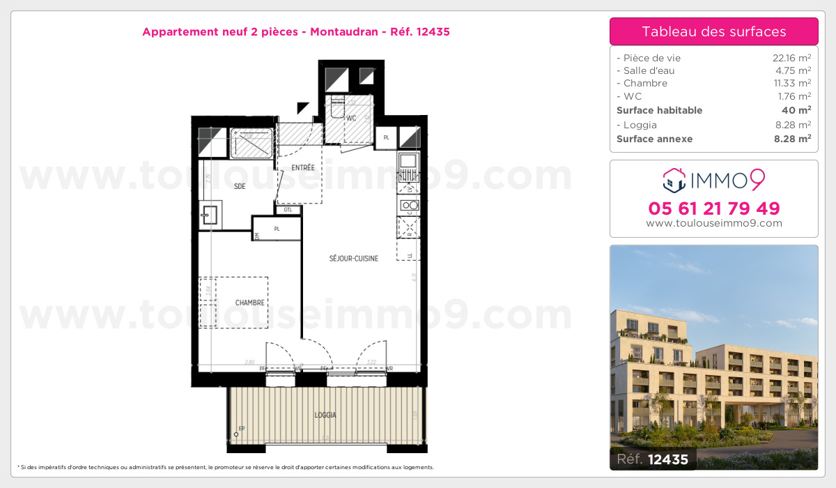 Plan et surfaces, Programme neuf Toulouse : Montaudran Référence n° 12435