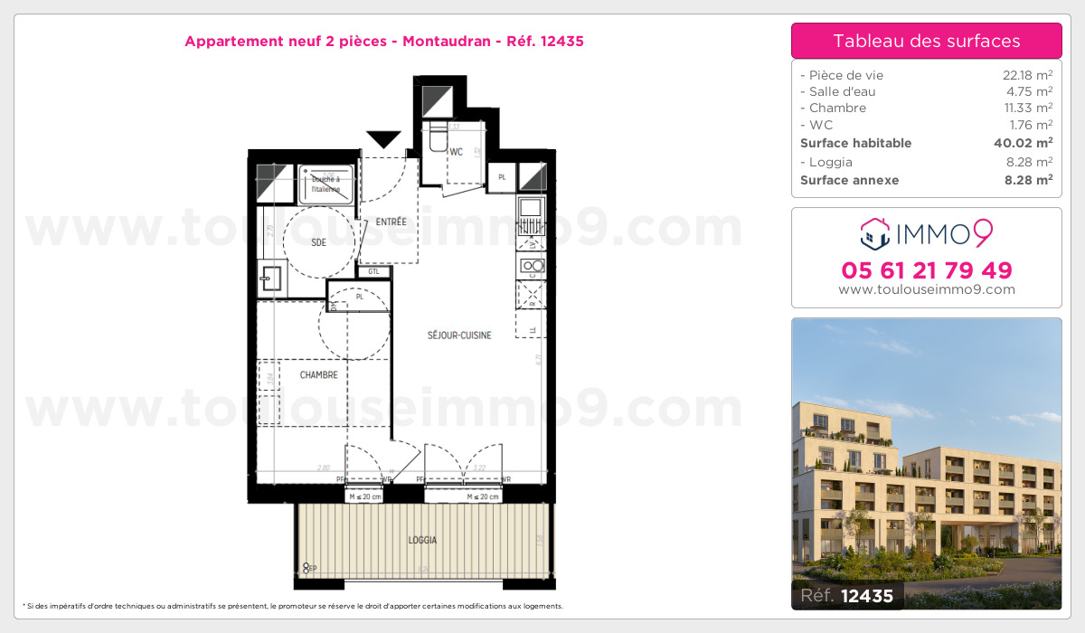 Plan et surfaces, Programme neuf Toulouse : Montaudran Référence n° 12435