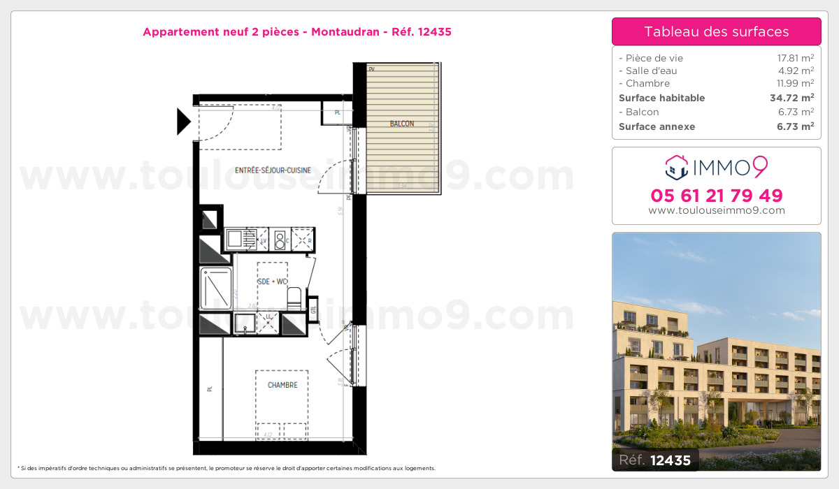 Plan et surfaces, Programme neuf Toulouse : Montaudran Référence n° 12435