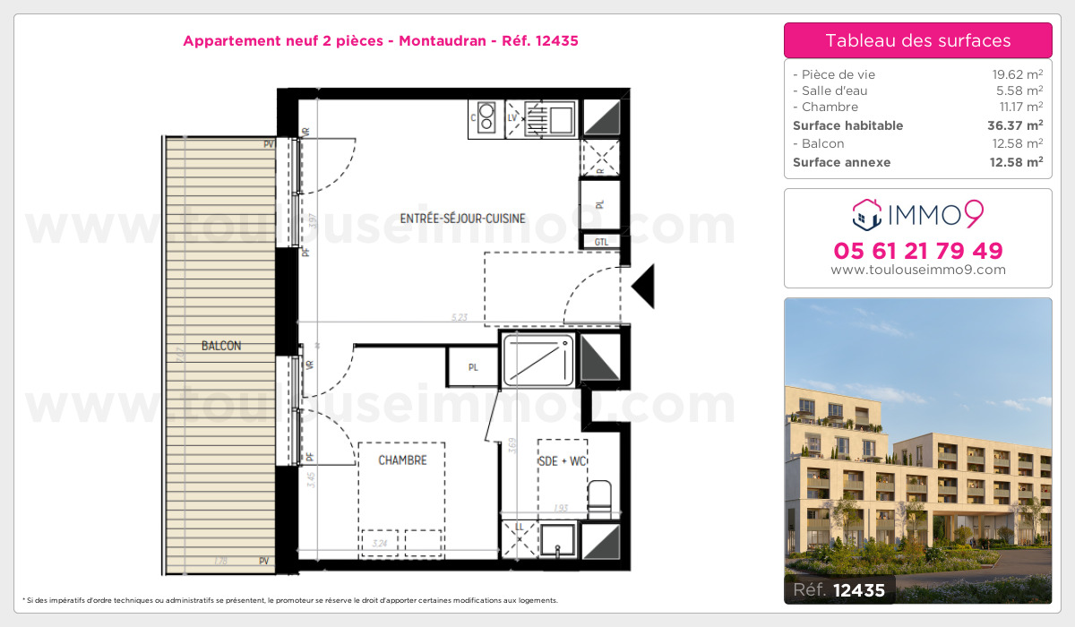 Plan et surfaces, Programme neuf Toulouse : Montaudran Référence n° 12435
