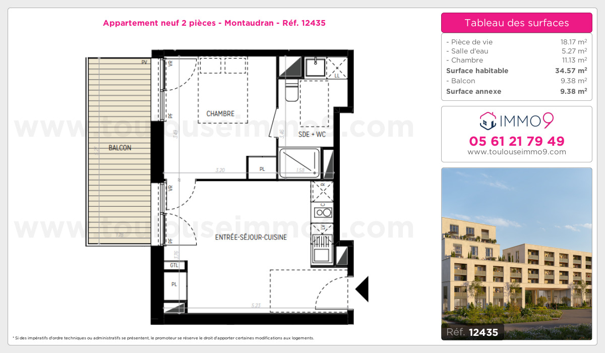 Plan et surfaces, Programme neuf Toulouse : Montaudran Référence n° 12435