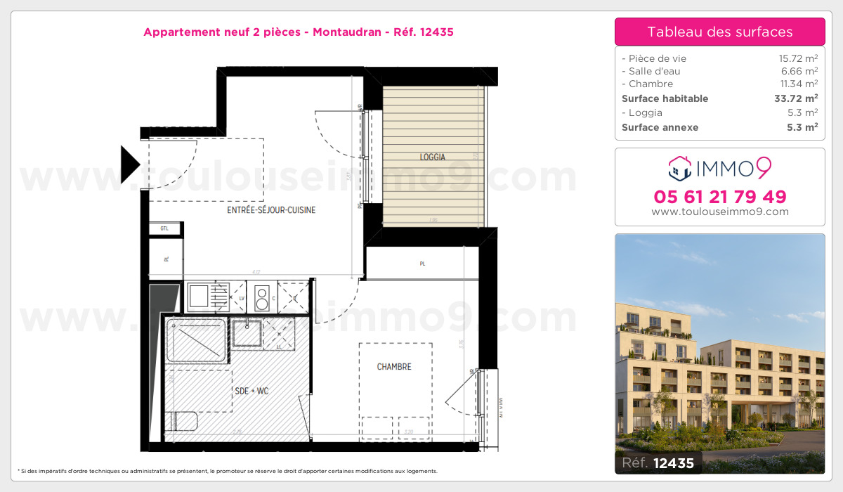 Plan et surfaces, Programme neuf Toulouse : Montaudran Référence n° 12435