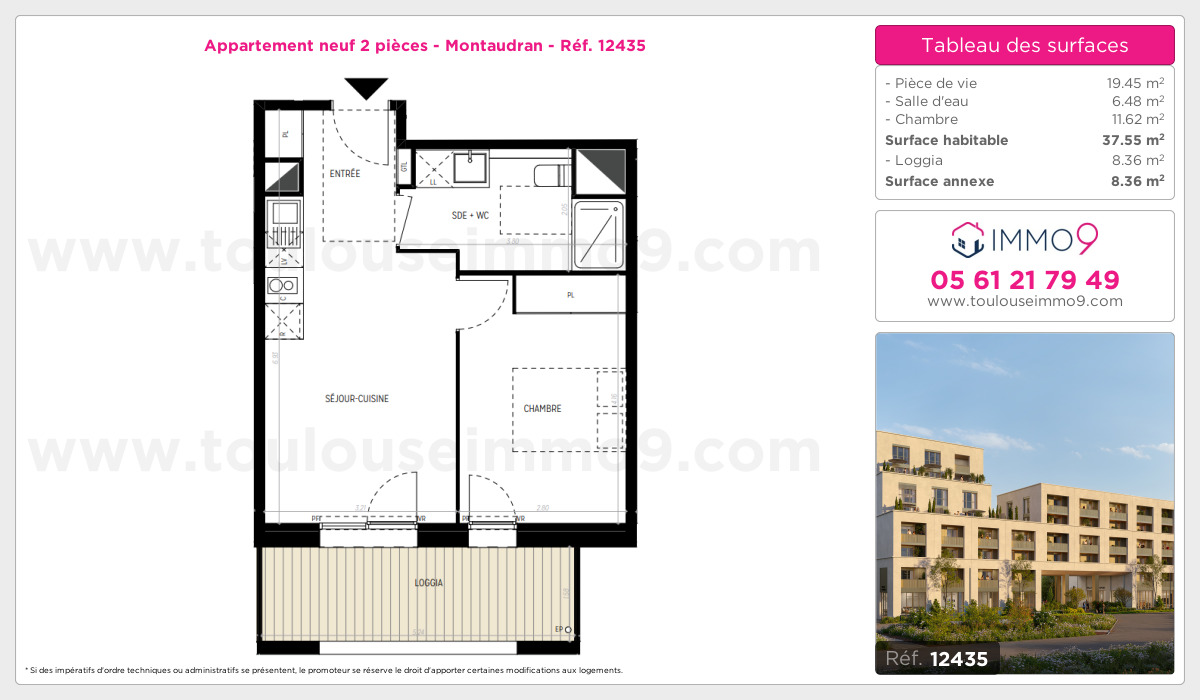 Plan et surfaces, Programme neuf Toulouse : Montaudran Référence n° 12435