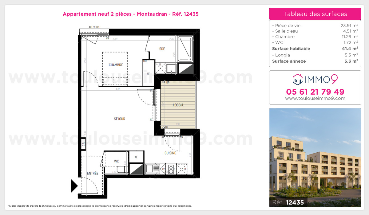 Plan et surfaces, Programme neuf Toulouse : Montaudran Référence n° 12435