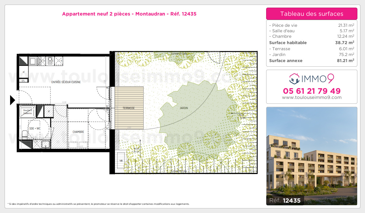 Plan et surfaces, Programme neuf Toulouse : Montaudran Référence n° 12435