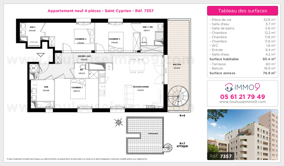 Plan et surfaces, Programme neuf Toulouse : Saint Cyprien Référence n° 7357