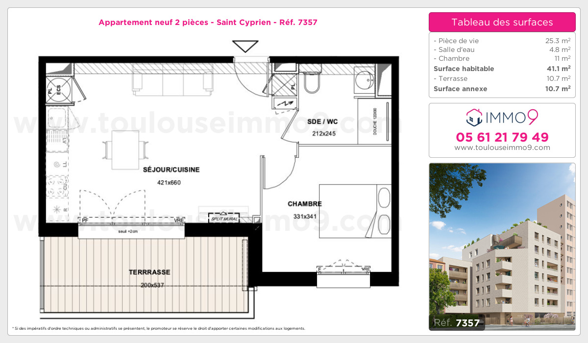 Plan et surfaces, Programme neuf Toulouse : Saint Cyprien Référence n° 7357