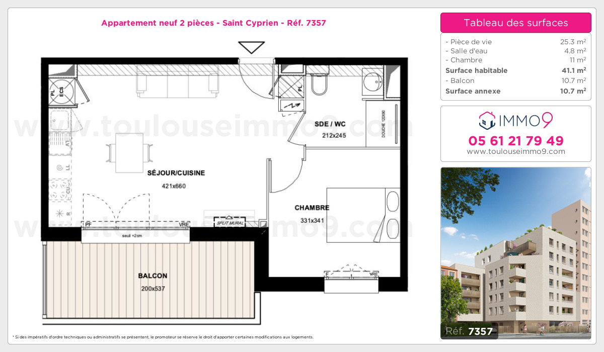Plan et surfaces, Programme neuf Toulouse : Saint Cyprien Référence n° 7357