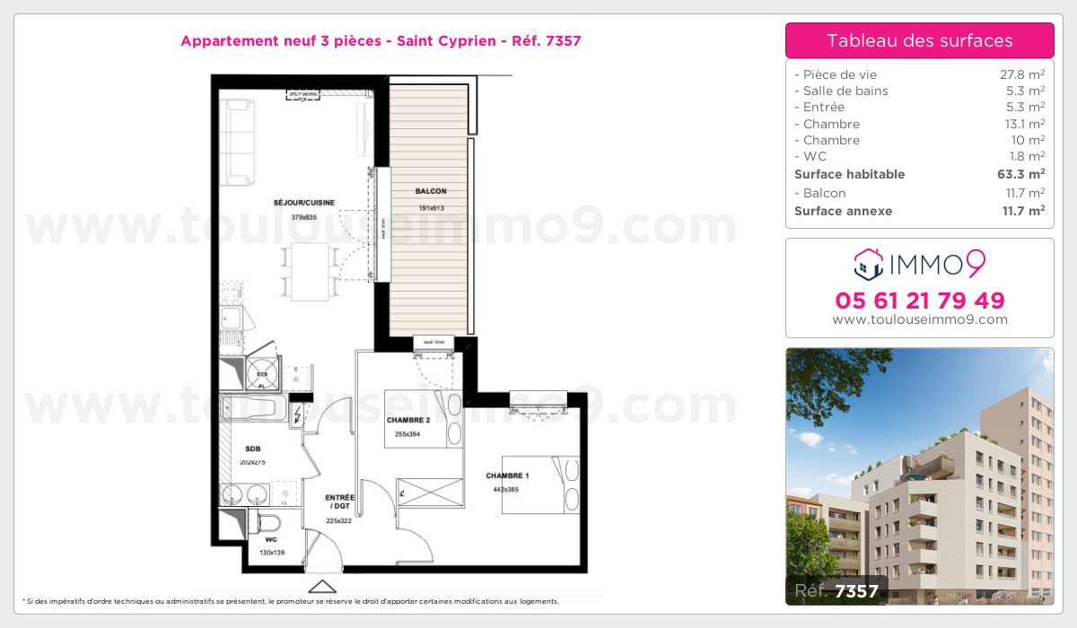 Plan et surfaces, Programme neuf Toulouse : Saint Cyprien Référence n° 7357
