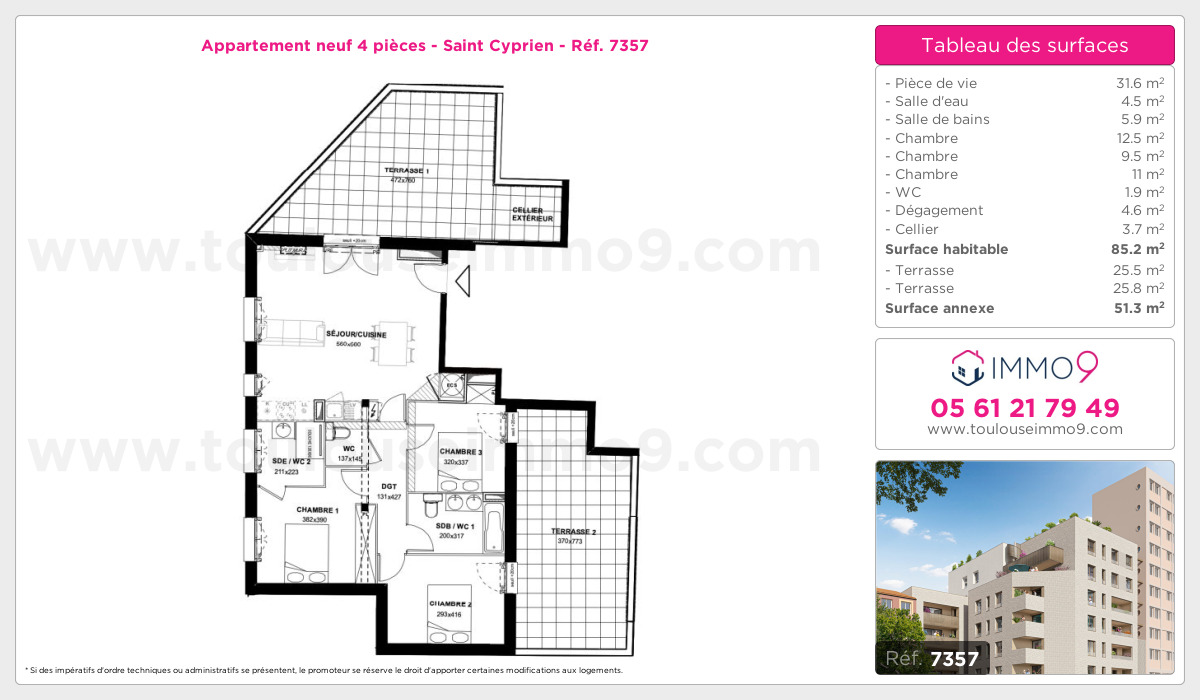 Plan et surfaces, Programme neuf Toulouse : Saint Cyprien Référence n° 7357