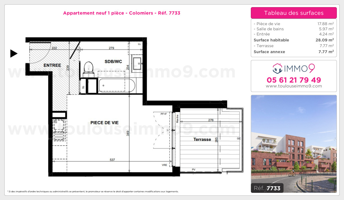 Plan et surfaces, Programme neuf Colomiers Référence n° 7733