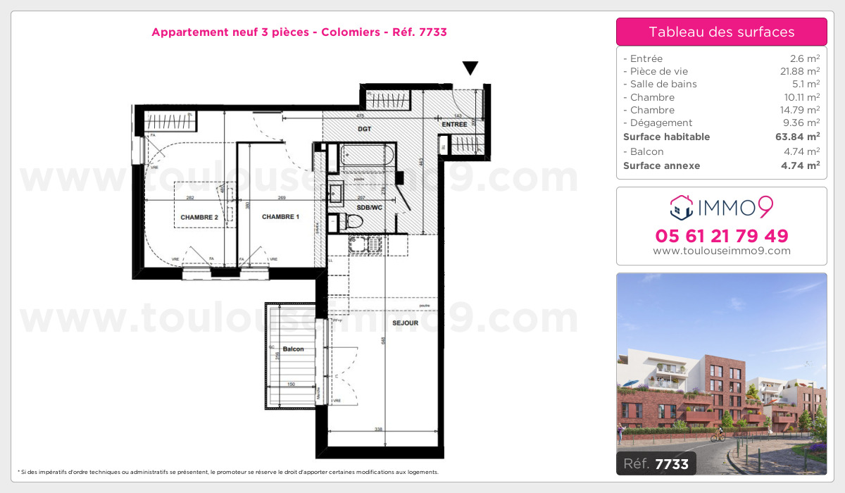 Plan et surfaces, Programme neuf Colomiers Référence n° 7733