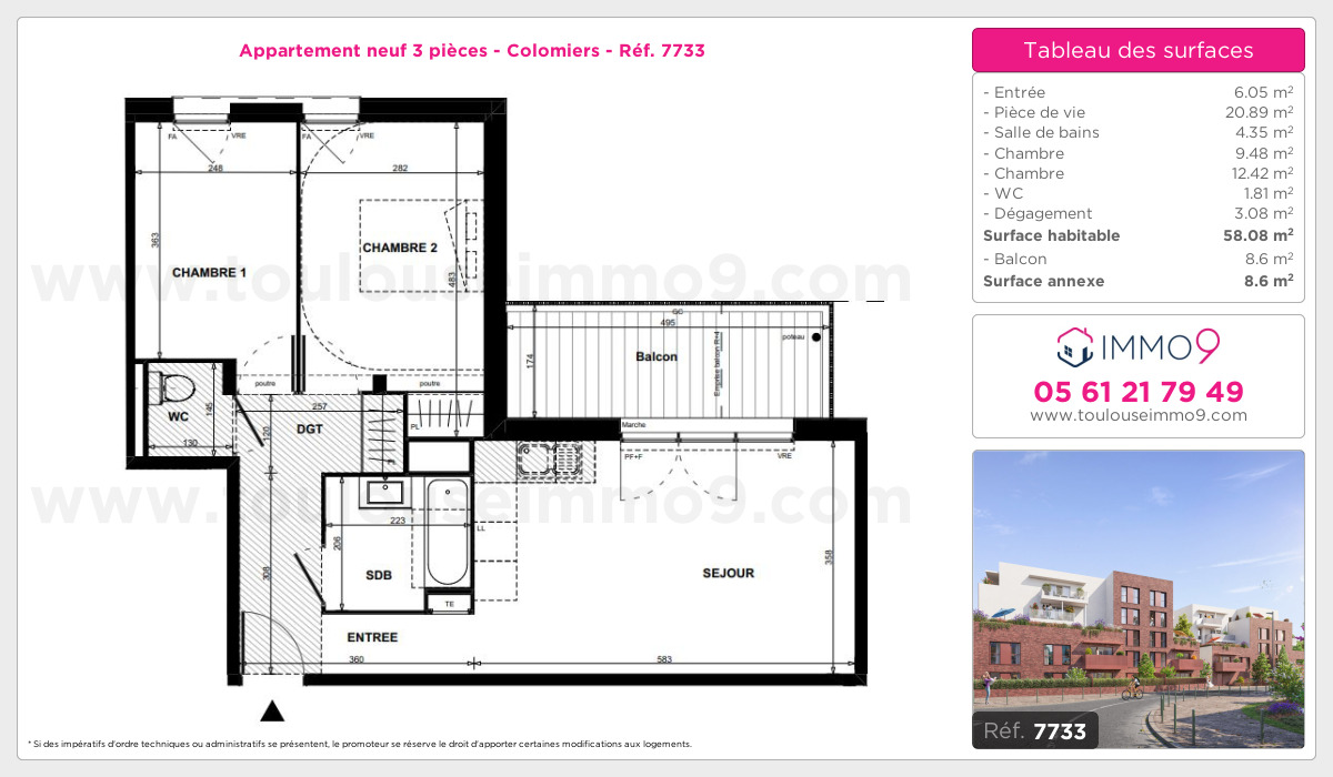 Plan et surfaces, Programme neuf Colomiers Référence n° 7733