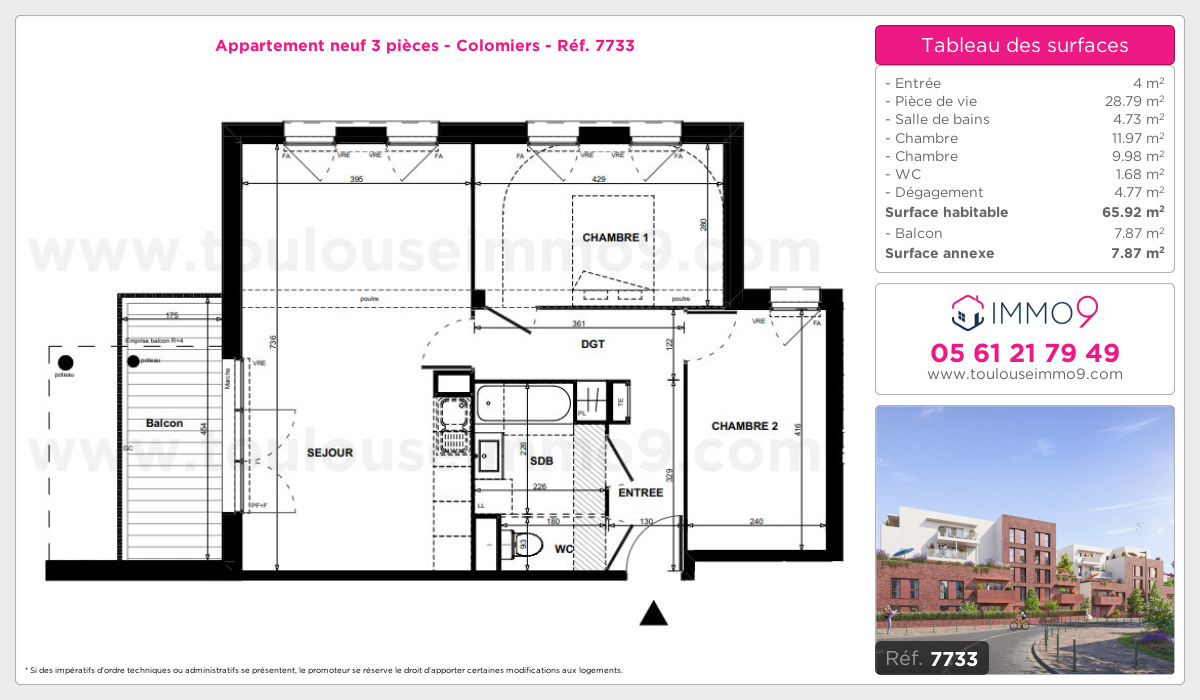 Plan et surfaces, Programme neuf Colomiers Référence n° 7733
