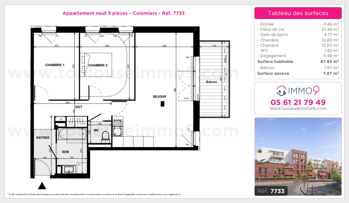Plan et surfaces, Programme neuf Colomiers Référence n° 7733