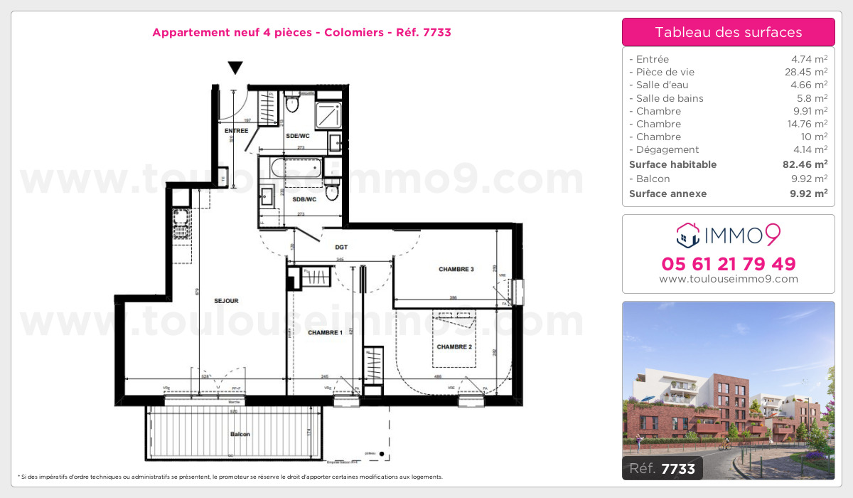 Plan et surfaces, Programme neuf Colomiers Référence n° 7733