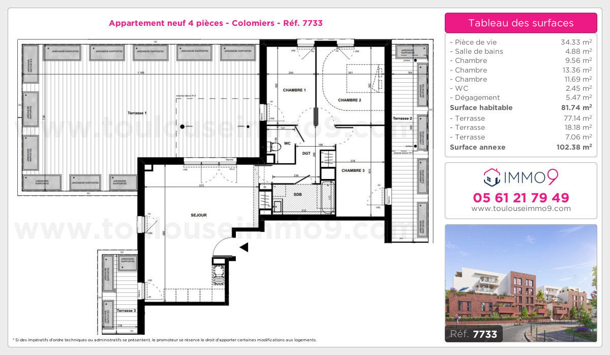 Plan et surfaces, Programme neuf Colomiers Référence n° 7733
