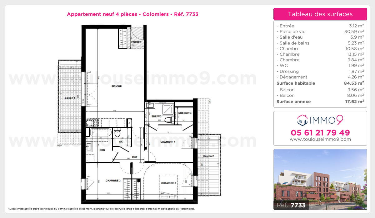 Plan et surfaces, Programme neuf Colomiers Référence n° 7733