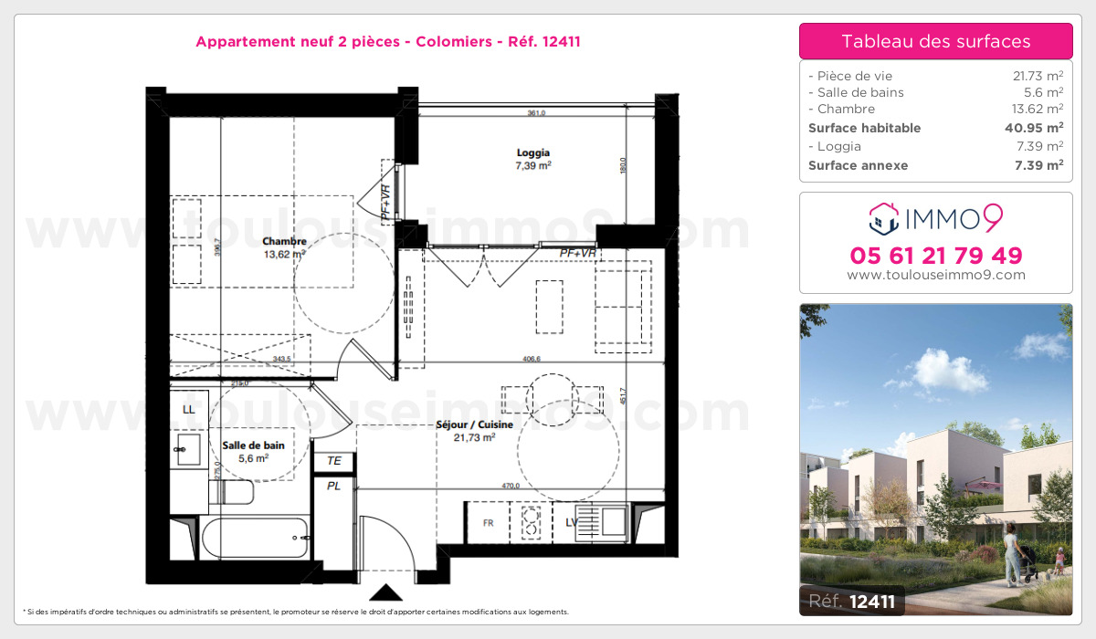 Plan et surfaces, Programme neuf Colomiers Référence n° 12411