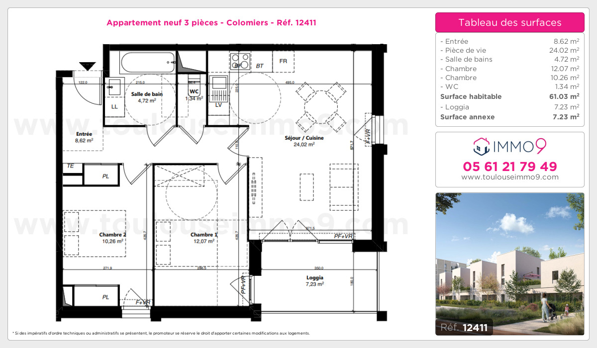 Plan et surfaces, Programme neuf Colomiers Référence n° 12411