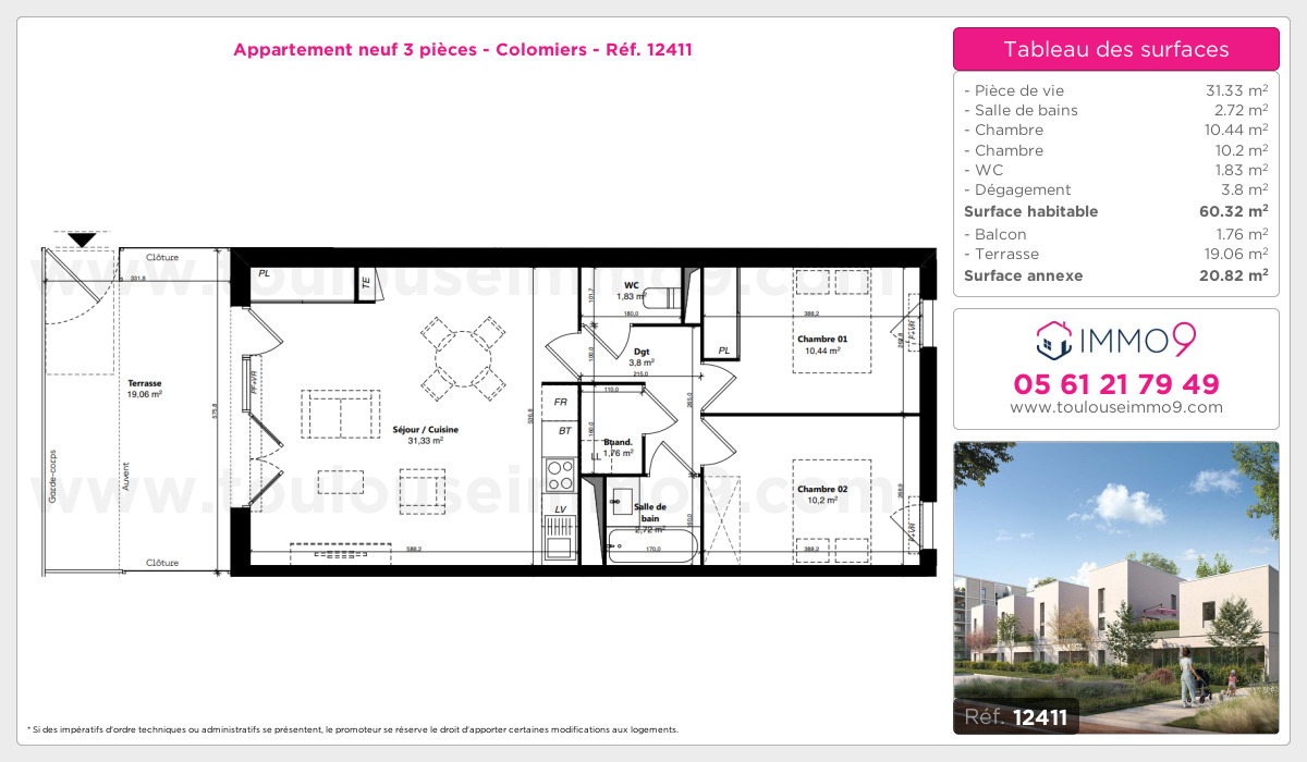 Plan et surfaces, Programme neuf Colomiers Référence n° 12411