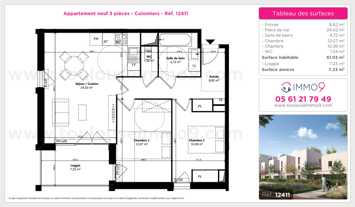 Plan et surfaces, Programme neuf Colomiers Référence n° 12411