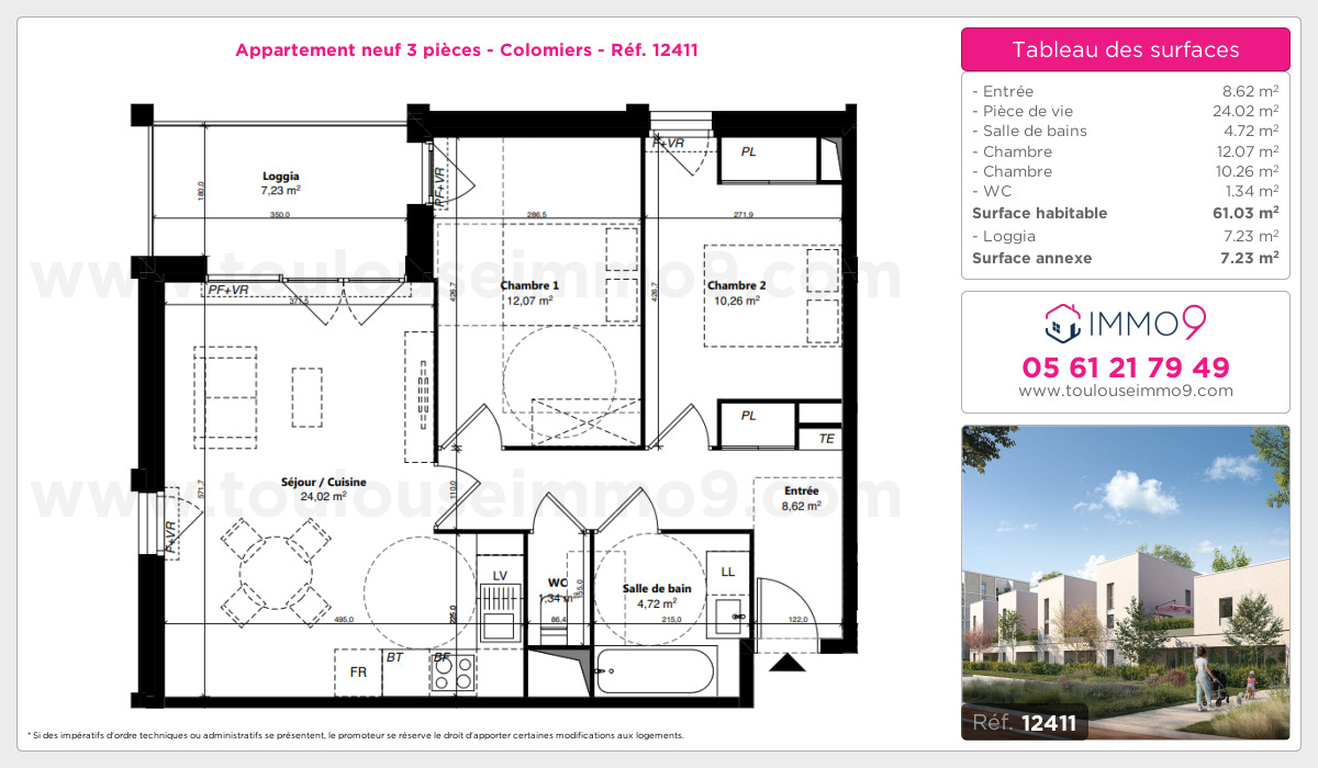 Plan et surfaces, Programme neuf Colomiers Référence n° 12411