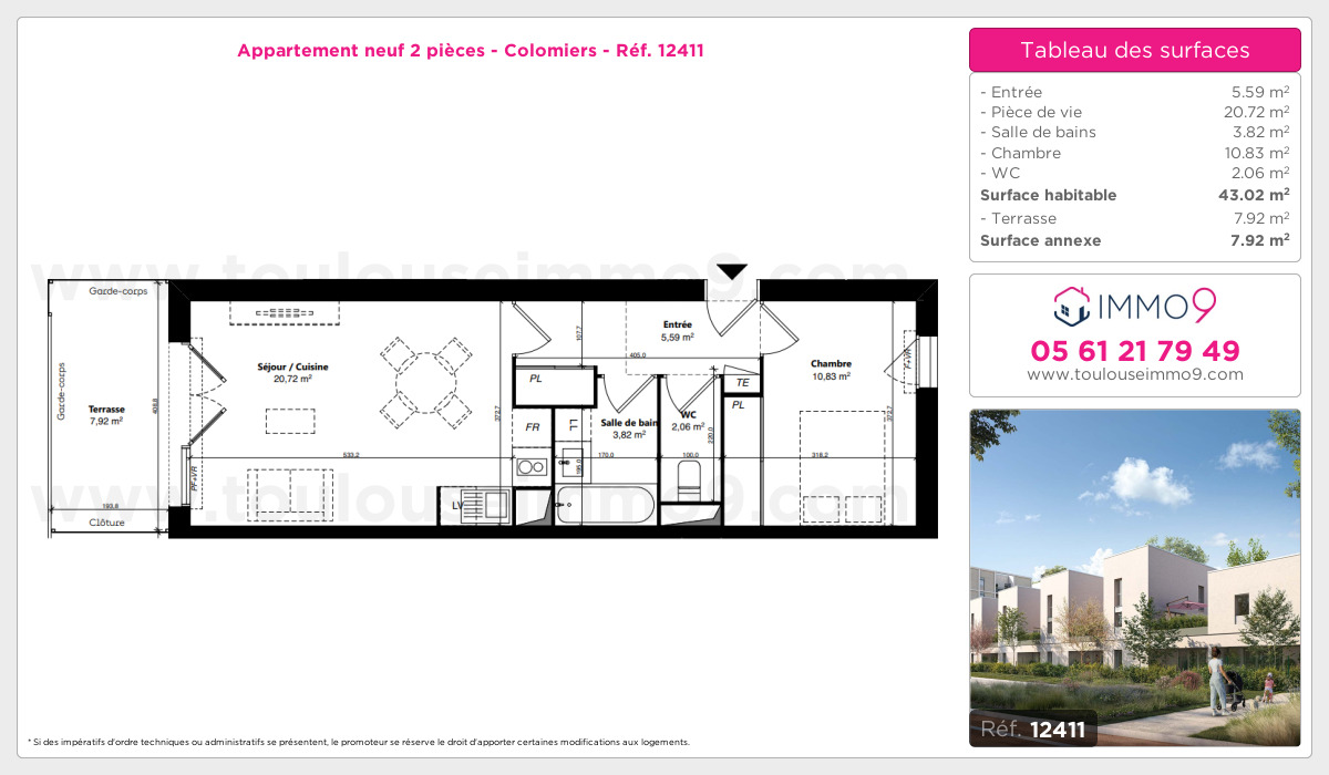 Plan et surfaces, Programme neuf Colomiers Référence n° 12411