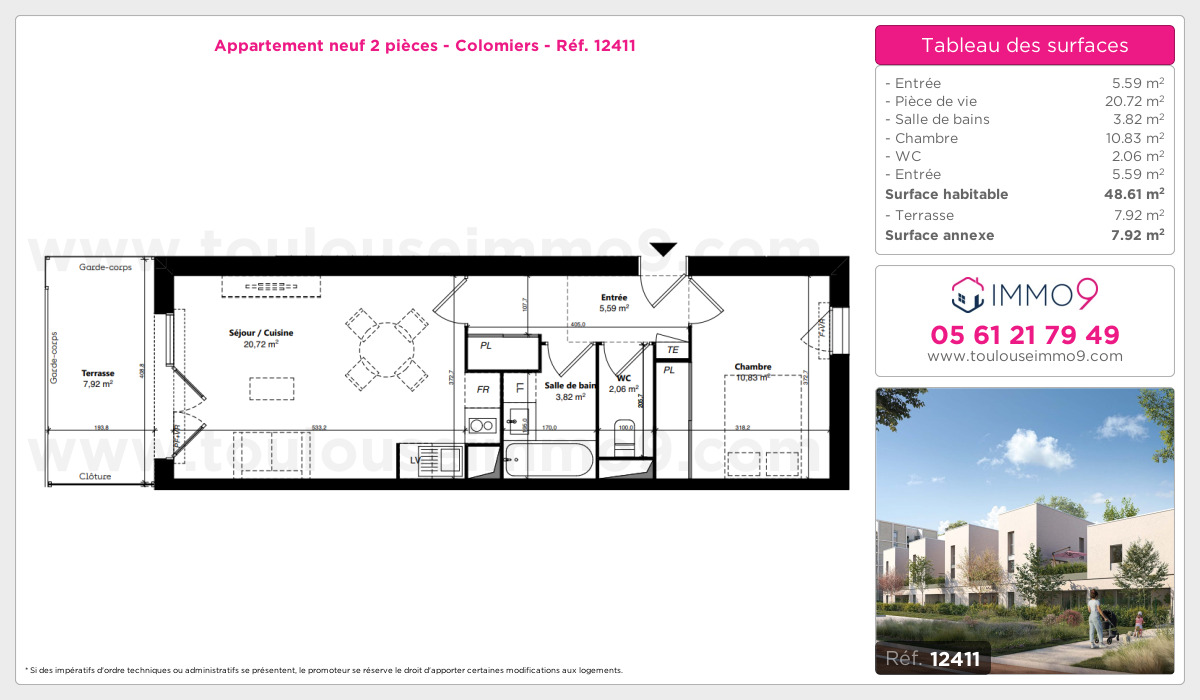 Plan et surfaces, Programme neuf Colomiers Référence n° 12411