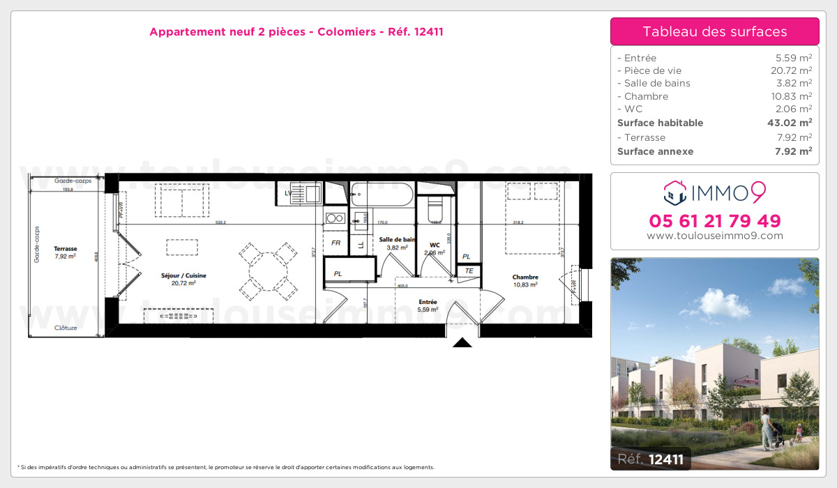 Plan et surfaces, Programme neuf Colomiers Référence n° 12411