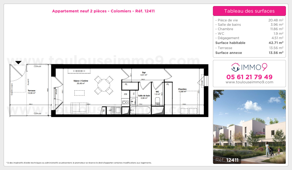 Plan et surfaces, Programme neuf Colomiers Référence n° 12411
