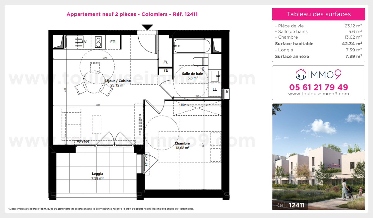 Plan et surfaces, Programme neuf Colomiers Référence n° 12411