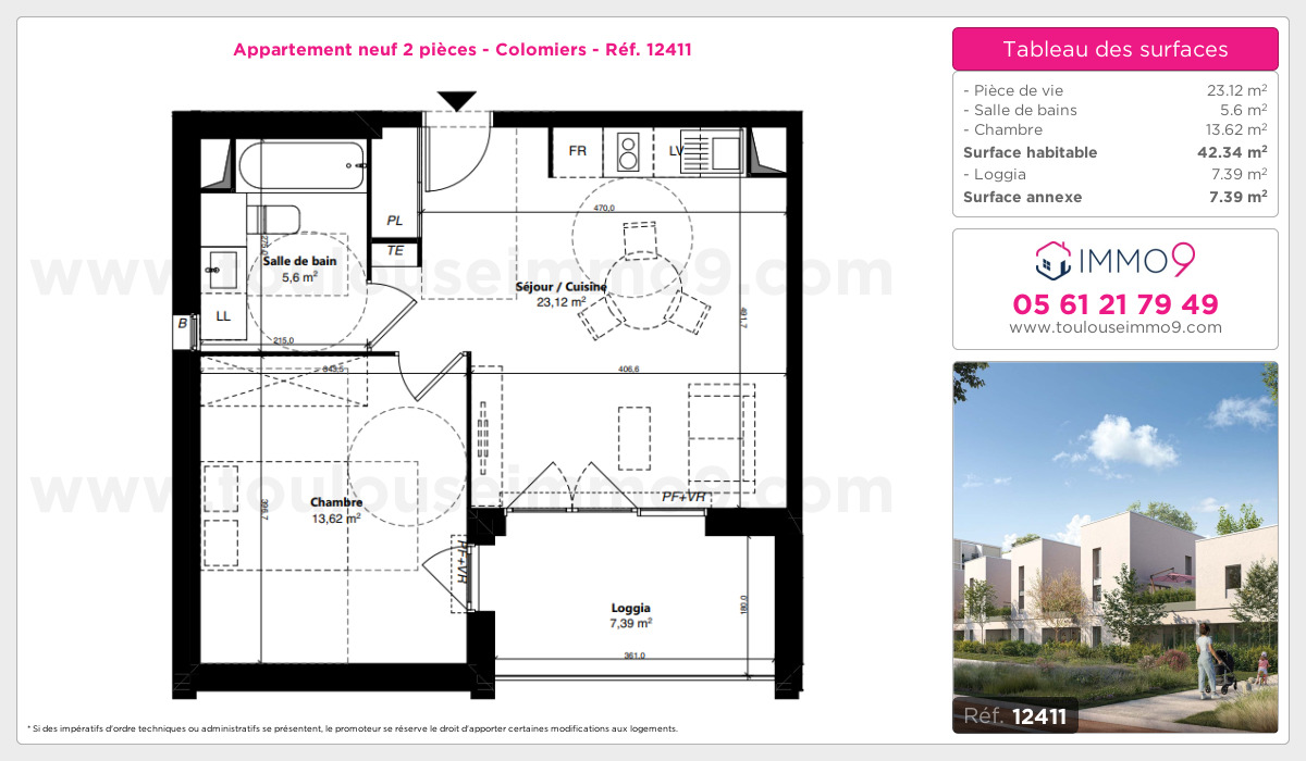 Plan et surfaces, Programme neuf Colomiers Référence n° 12411