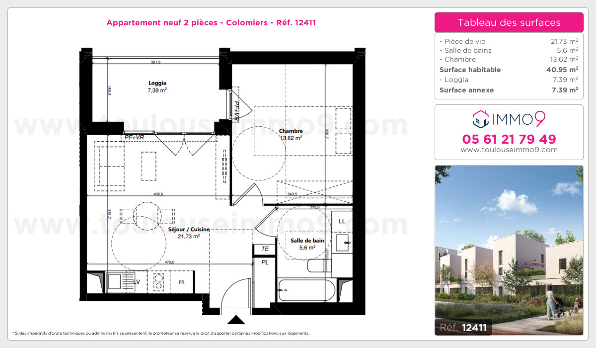 Plan et surfaces, Programme neuf Colomiers Référence n° 12411