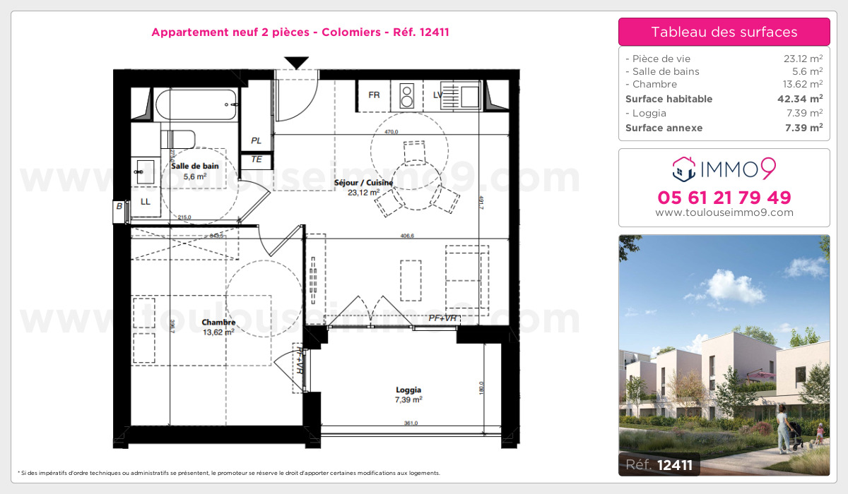 Plan et surfaces, Programme neuf Colomiers Référence n° 12411